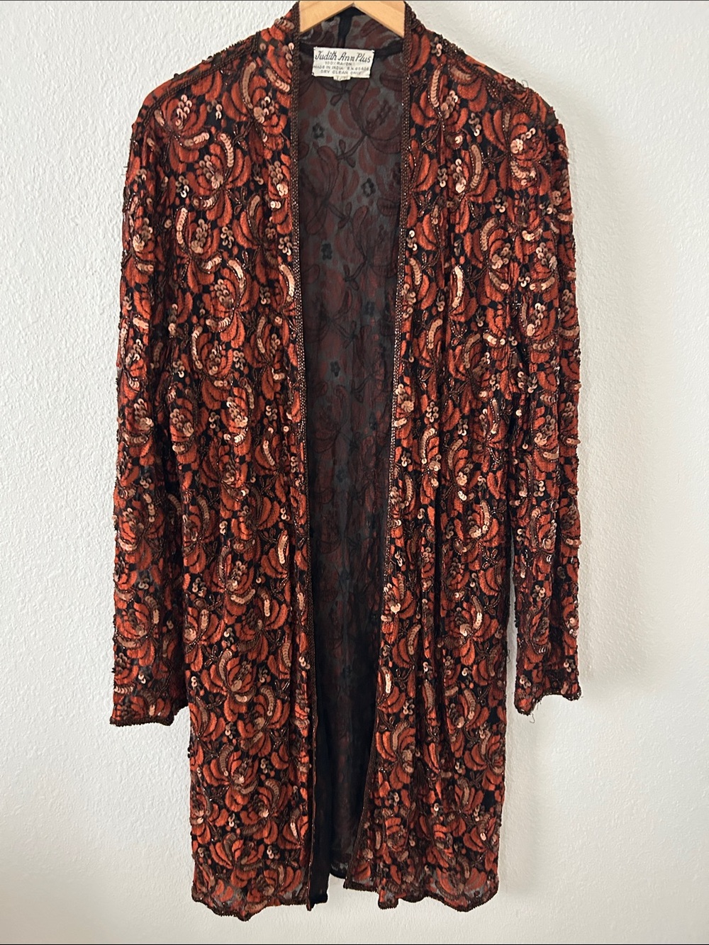 Vintage Rare Beaded Open-Front Long Jacket - Rust Orange